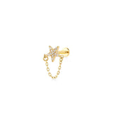 Mini Star With Chain, 14K Gold Piercing (Sold INDIVIDUALLY)
