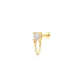 Solitaire (4mm) With Chain, 14K Gold Piercing (Sold INDIVIDUALLY)