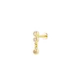 Glint Line (2x2mm) With Hanging Glint, 14K Gold Piercing (Sold INDIVIDUALLY)