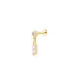 Glint (2mm) With Hanging Baguette, 14K Gold Piercing (Sold INDIVIDUALLY)