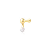 Bubble (4mm) With Hanging Stone, 14K Gold Piercing (Sold INDIVIDUALLY)
