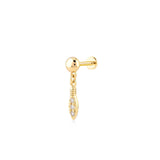 Bubble (4mm) With Hanging Mini Feathert, 14K Gold Piercing (Sold INDIVIDUALLY)