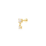 Solitaire (3mm)With Hanging Solitaire (2mm) , 14K Gold Piercing (Sold INDIVIDUALLY)